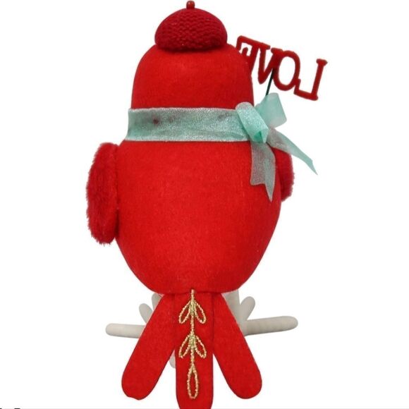 NEW 6.25" Fabric Valentine's Day Bird Figurine Holding 'Love' Sign - Picture 7 of 8